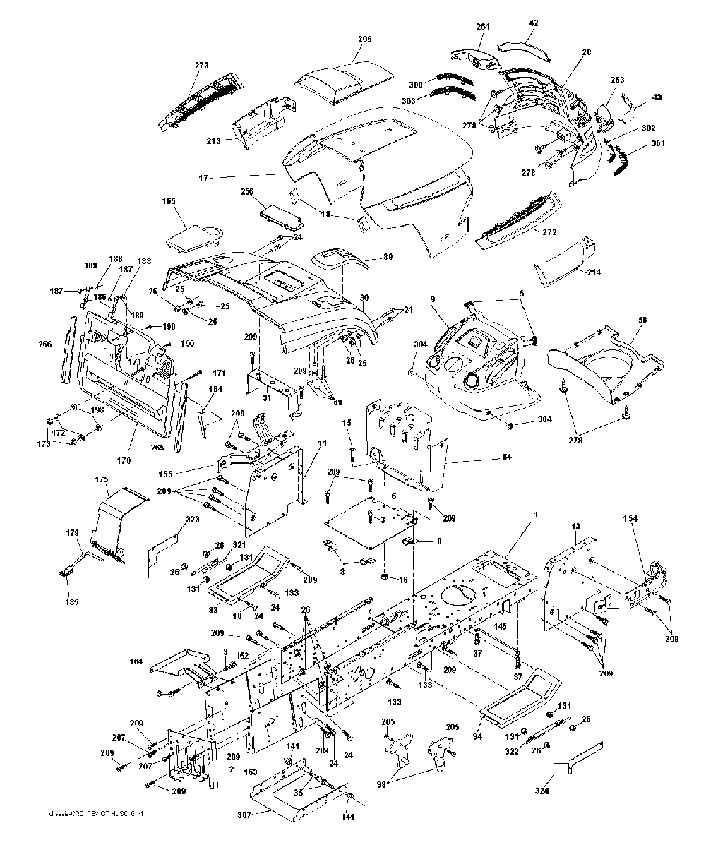 Chassis And Enclosures Diagram and Parts List for CTH220TWIN (96061026500)(2010-01) Husqvarna Lawn Tractor