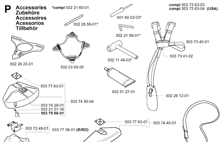 Accessories Diagram and Parts List for 227L 2000-10 Husqvarna Trimmer