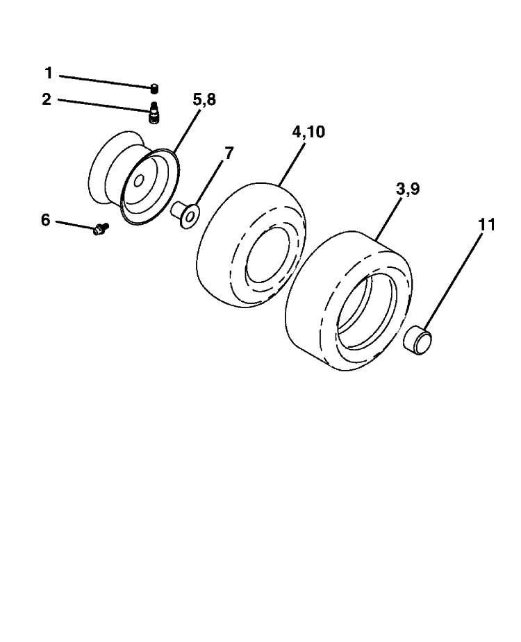 Wheels And Tires Diagram and Parts List for YTH2448 (96015000100)(2005-01) Husqvarna Lawn Tractor
