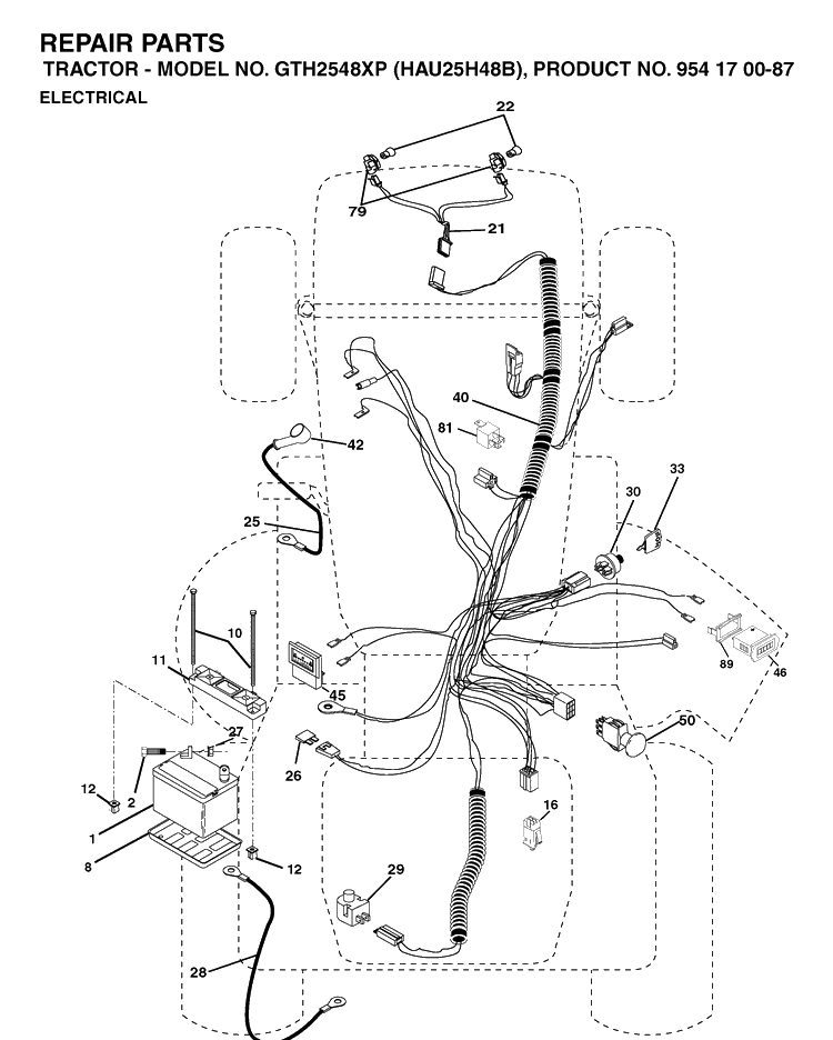 Electrical Diagram and Parts List for GTH2548XP (HAU25H48B)(2004-01) Husqvarna Lawn Tractor