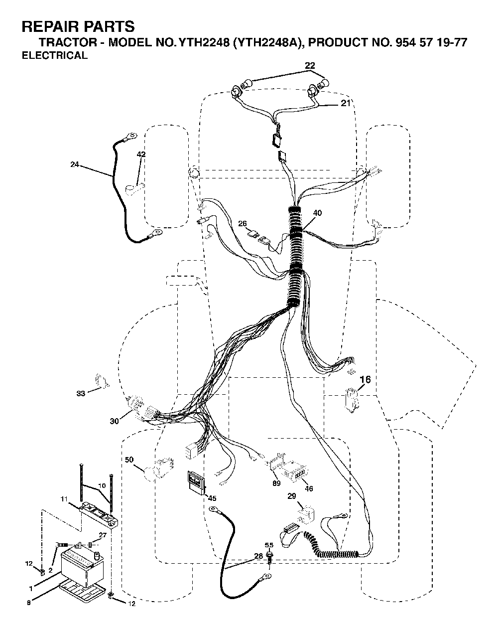 Electrical Diagram and Parts List for YTH2248A (954571977)(2004-06) Husqvarna Lawn Tractor