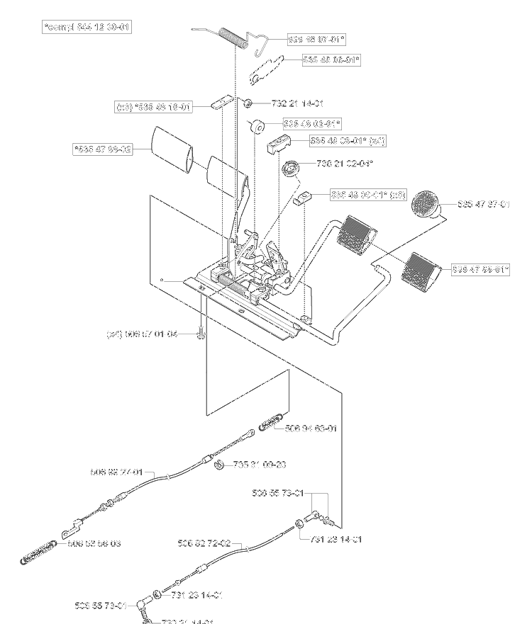 Pedals/Cables Diagram and Parts List for RIDER155 2006-01 Husqvarna Lawn Tractor