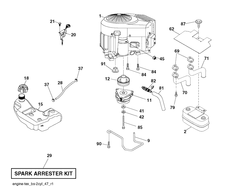 Engine Diagram and Parts List for YTH26V54 (96043011100)(2010-11) Husqvarna Lawn Tractor