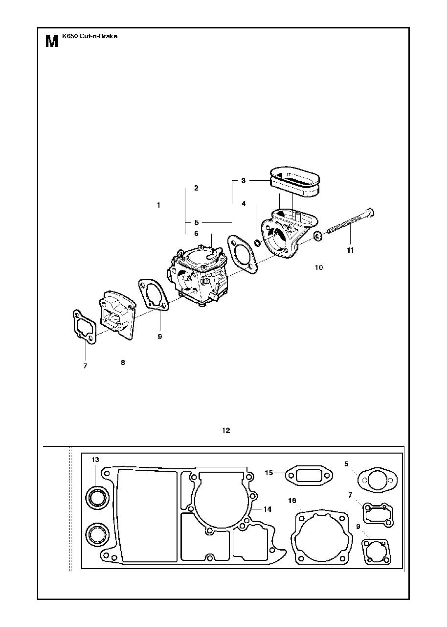 Carburetor Diagram and Parts List for K650CUT-N-BREAK 2007-01 Husqvarna Circular Saw
