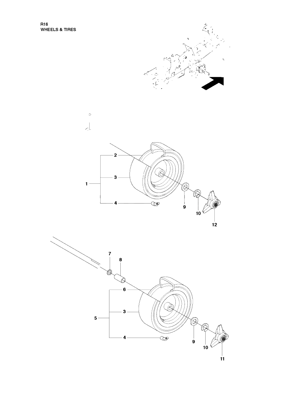 Wheels And Tires Diagram and Parts List for R16 (965161601)(2010-07) Husqvarna Lawn Tractor