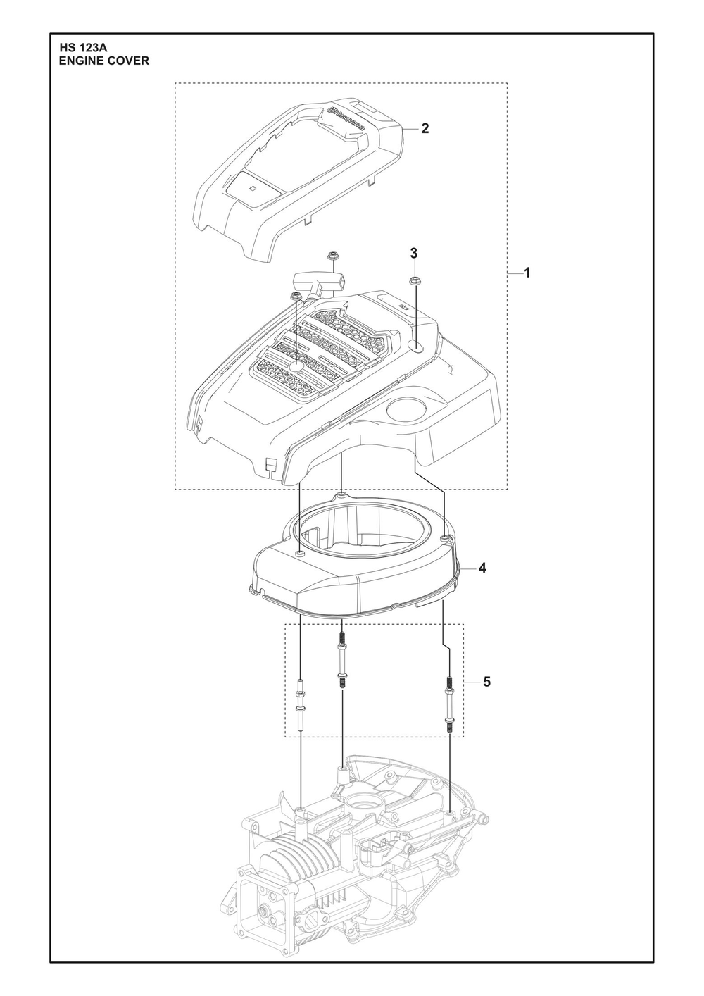 Engine Cover Diagram and Parts List for HS123A  Husqvarna Engine