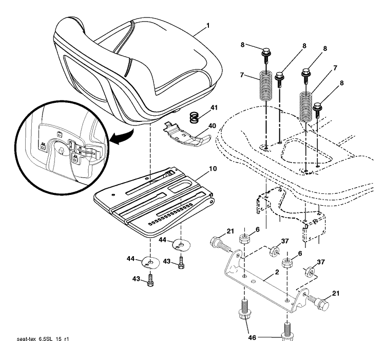 Seat Diagram and Parts List for TS142T (96041044900)(2020-03) Husqvarna Lawn Tractor