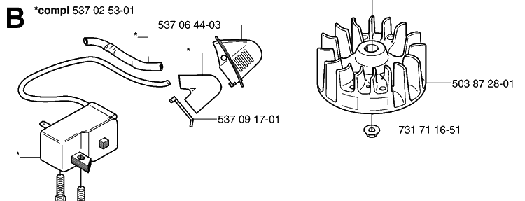 Ignition System Diagram and Parts List for 326HD75 (X-SERIES)(20030100001-20062700000) Husqvarna Hedge Trimmer
