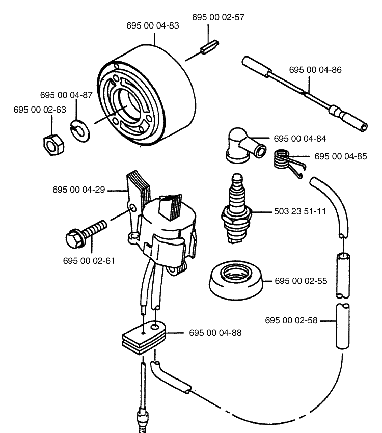 Ignition And Flywheel Diagram and Parts List for 145BT 1997-05 Husqvarna Leaf Blower / Vacuum
