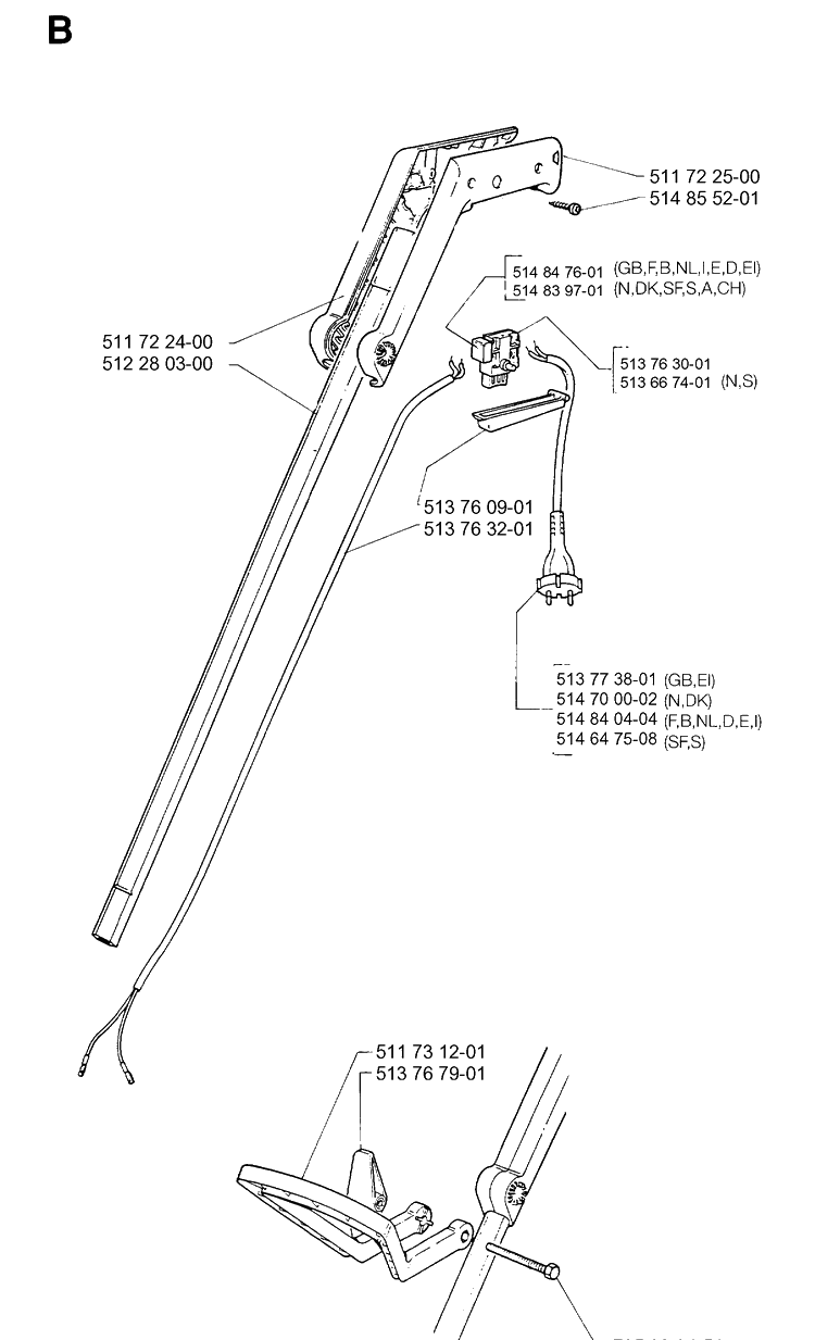 Shaft And Handle Diagram and Parts List for 19900100001-19911800000  Husqvarna Trimmer