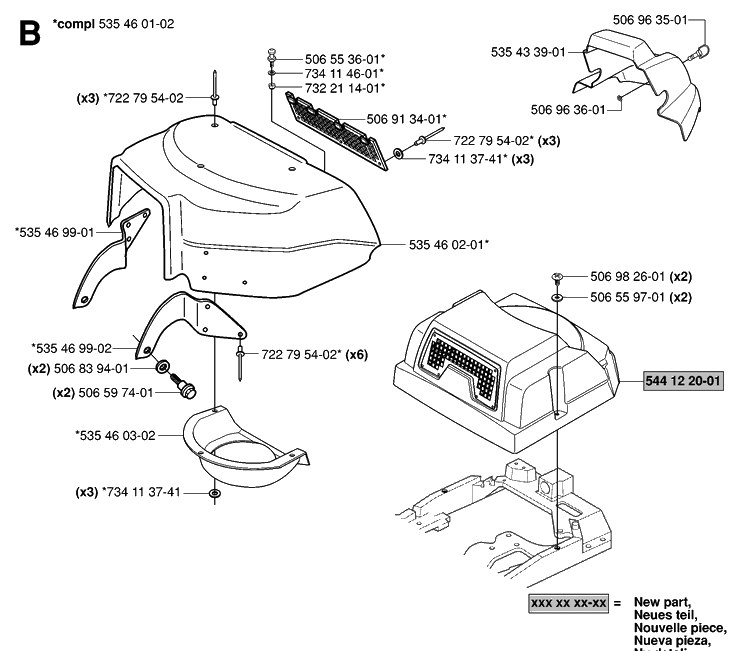 Hood Diagram and Parts List for RIDER155AWD (965089301)(2006-01) Husqvarna Lawn Mower