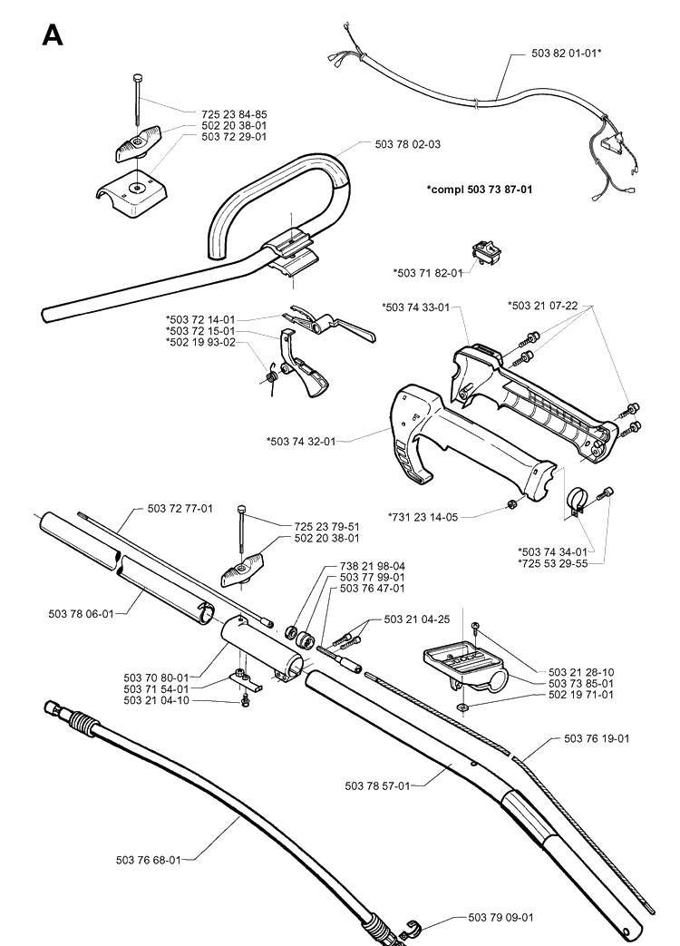 Shaft And Handle Diagram and Parts List for 240RBD 19970500001-20004000000 Husqvarna Brush Cutter