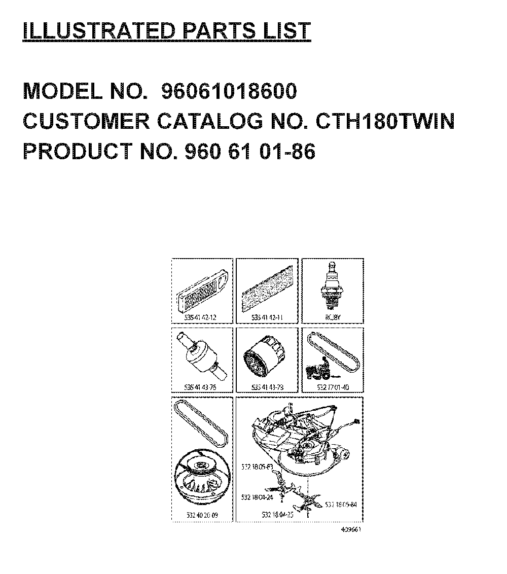 Frequently Used Parts Diagram and Parts List for CTH180TWIN (96061018600)(2008-08) Husqvarna Lawn Tractor