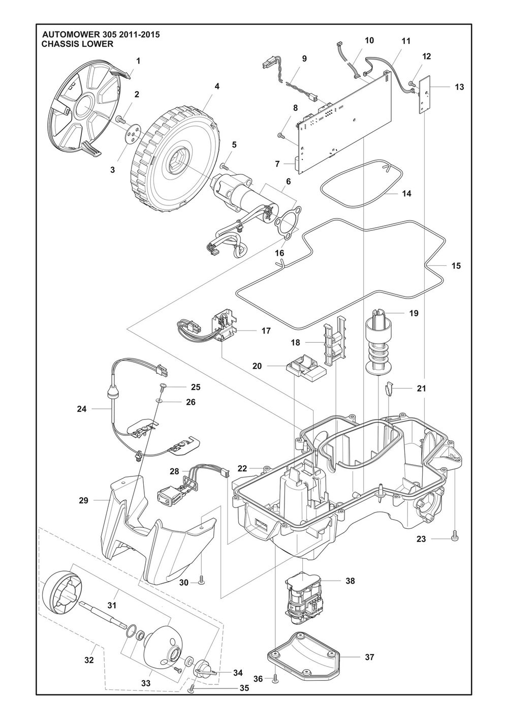Chassis Lower Diagram and Parts List for 3052011-2015  Husqvarna Lawn Mower
