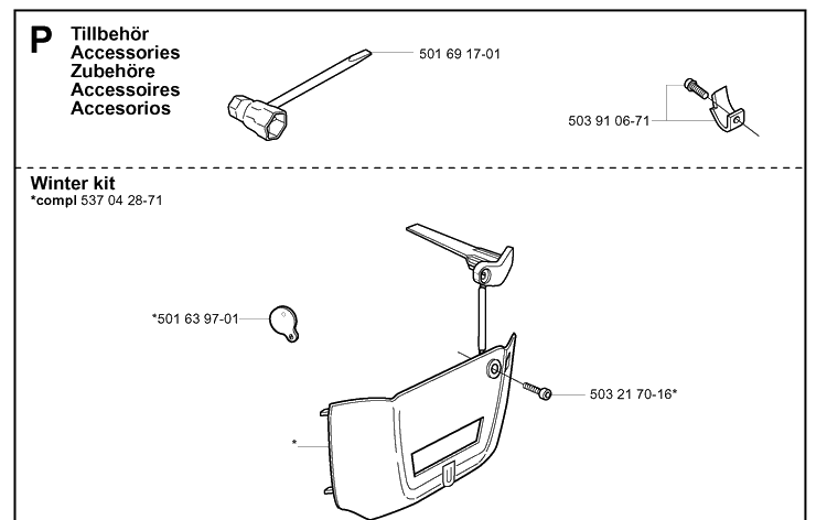 Accessories 2 Diagram and Parts List for 345 20013500001-20030100000 Husqvarna Chainsaw