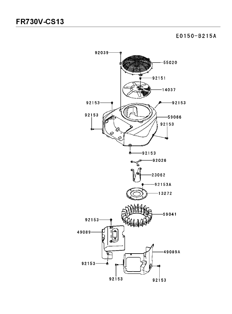 Cooling System Diagram and Parts List for FR730V-CS13 2018-11 Husqvarna Engine