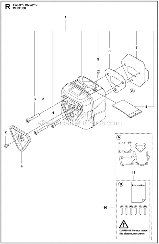 Muffler Diagram and Parts List for 592XPG  Husqvarna Chainsaw