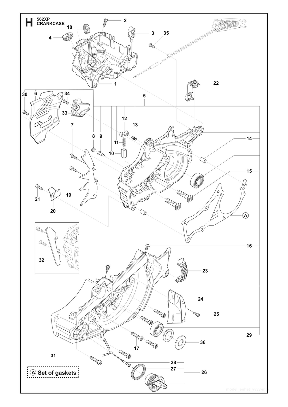 Crankcase Diagram and Parts List for 562XP-562XPG 562 XP W - 562 XP GW Husqvarna Chainsaw