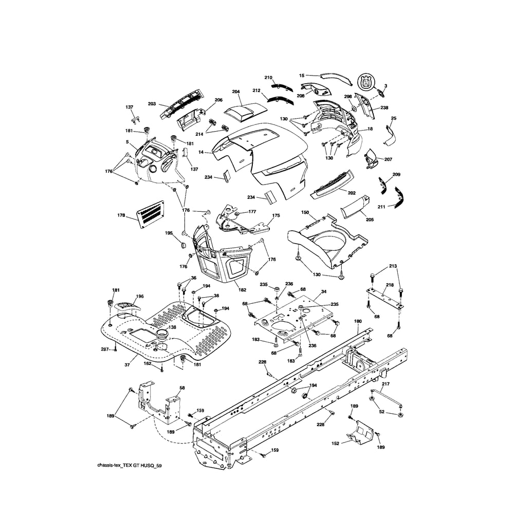 Chassis Diagram and Parts List for 917289540  Husqvarna Lawn Tractor