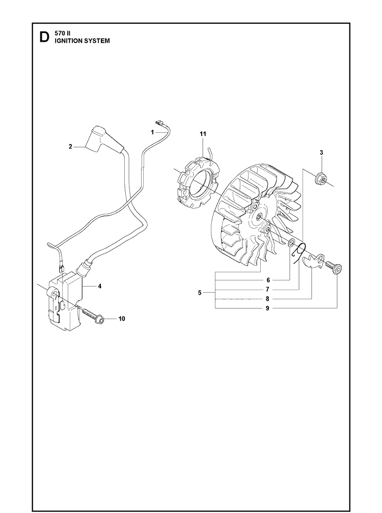 Ignition System Diagram and Parts List for 570II 2017-06 Husqvarna Chainsaw