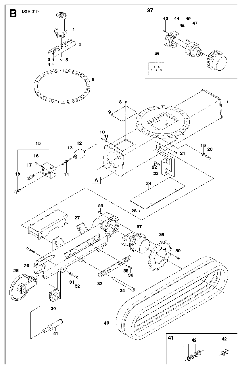 Hydraulic Stack Diagram and Parts List for DXR310 (1 - 42)(2009-07) Husqvarna Demolition Hammer
