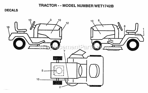 Decals Diagram and Parts List for WET1742B 1997 Husqvarna Lawn Tractor