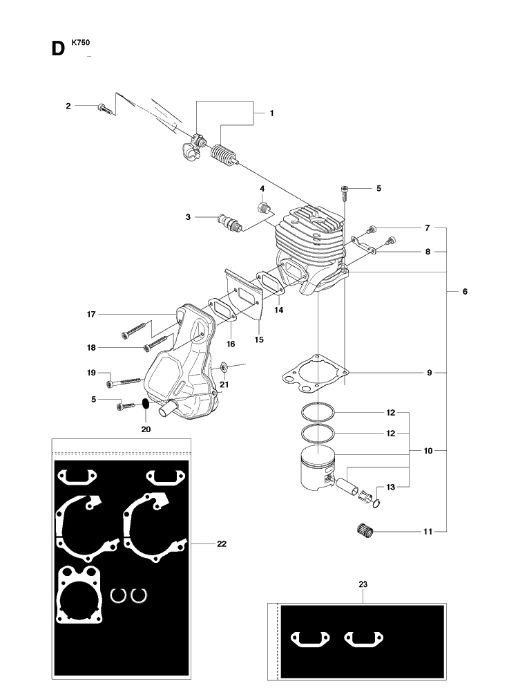 Cylinder Diagram and Parts List for K750 (544936207)(2010-02) Husqvarna Lawn Tractor Accessories