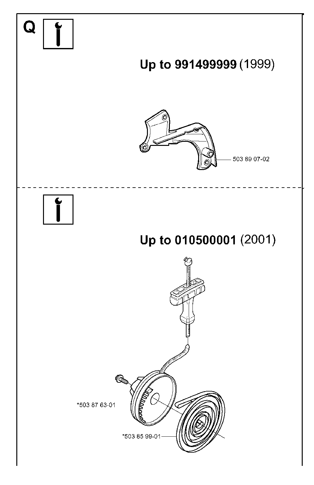 Service Updates Diagram and Parts List for 351EPA 20012200001 Husqvarna Chainsaw