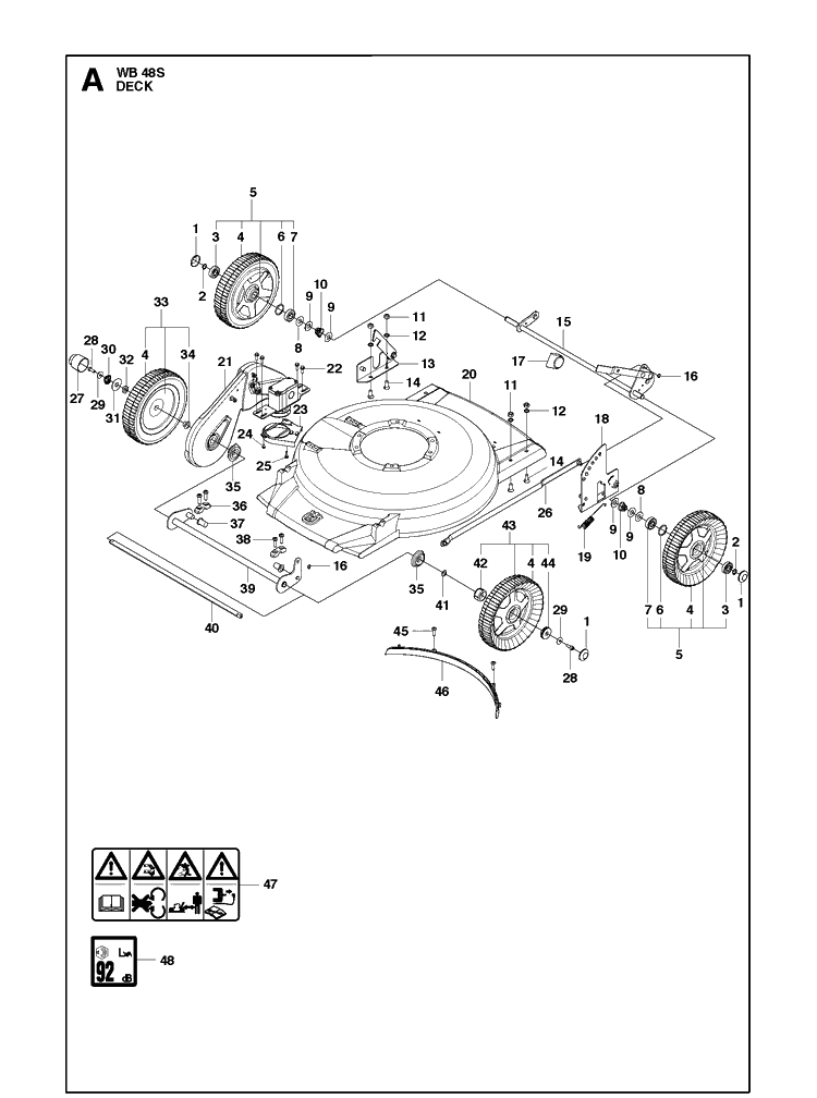 Mower Deck / Cutting Deck Diagram and Parts List for WB48S  Husqvarna Lawn Mower