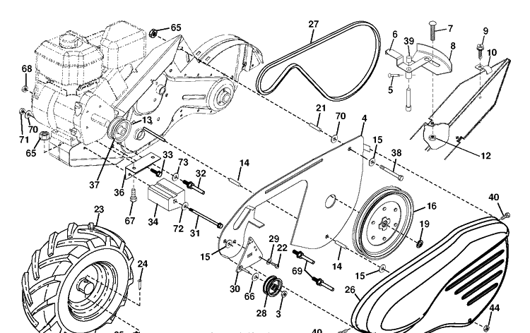 Mainframe, Left Side Diagram and Parts List for DRT900H (96093001206)(2013-12) Husqvarna Cultivator