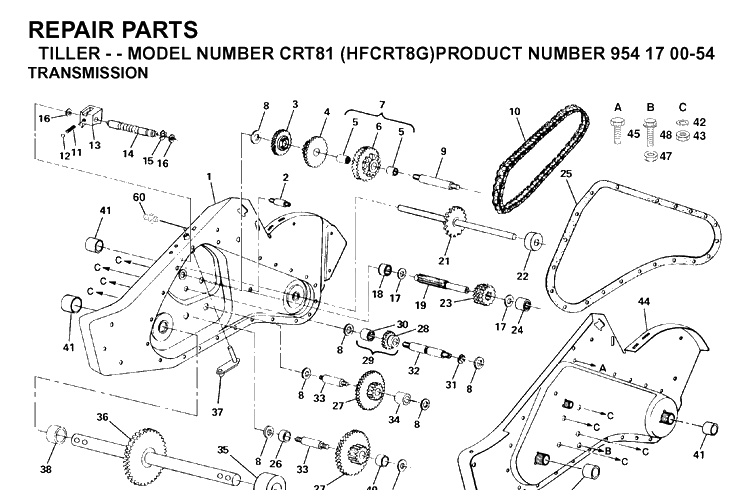 Transmission Diagram and Parts List for CRT81 (HFCRT8G)(2003-01) Husqvarna Cultivator