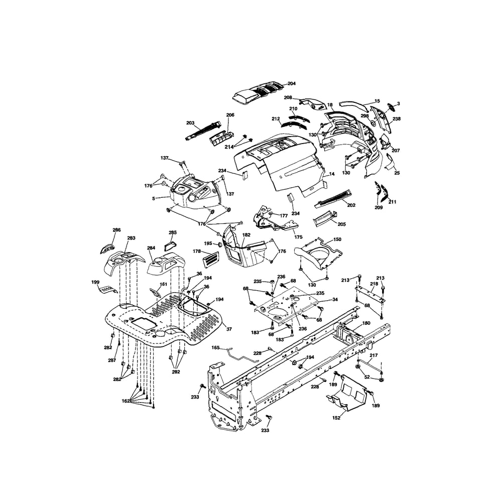 Chassis Diagram and Parts List for YTH2348-917289570  Husqvarna Lawn Tractor