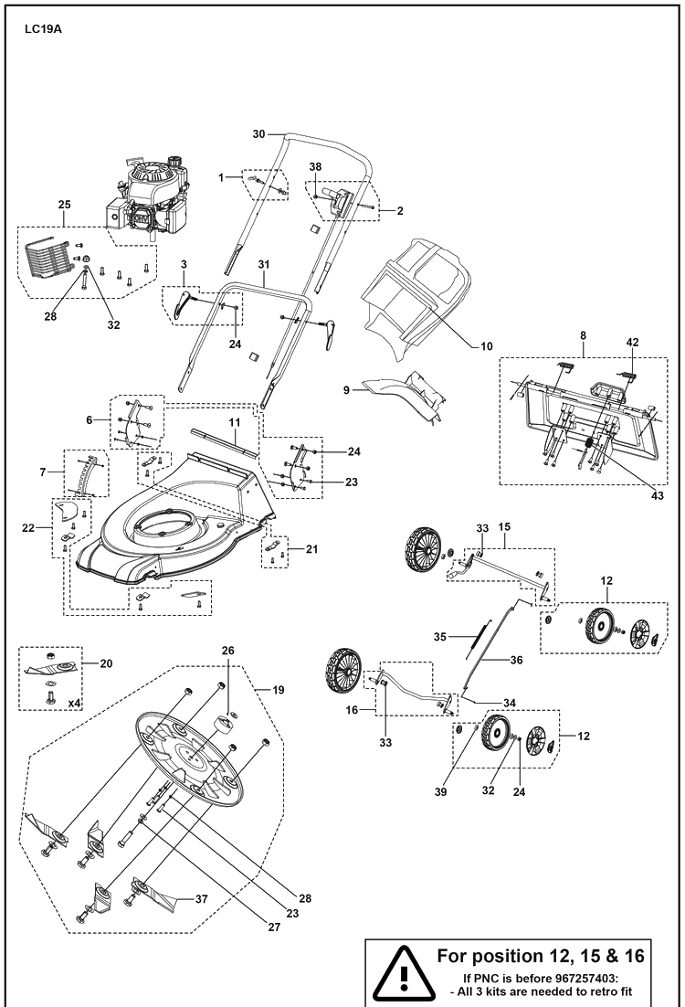 Product Complete 3 Diagram and Parts List for LC19A  Husqvarna Lawn Mower