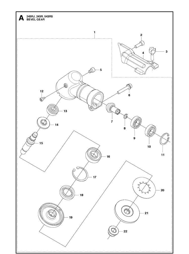 Bevel Gear Diagram and Parts List for 543RS 20113200001-20121000000 Husqvarna Brush Cutter