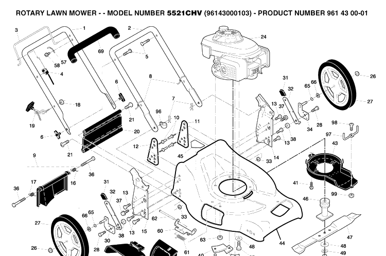 Repair Parts 2 Diagram and Parts List for 5521CHV (96143000103)(2005-11) Husqvarna Lawn Mower