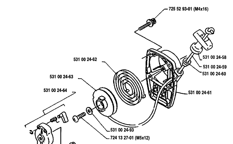 Starter Assembly Diagram and Parts List for 125LD 1991-11 Husqvarna Trimmer