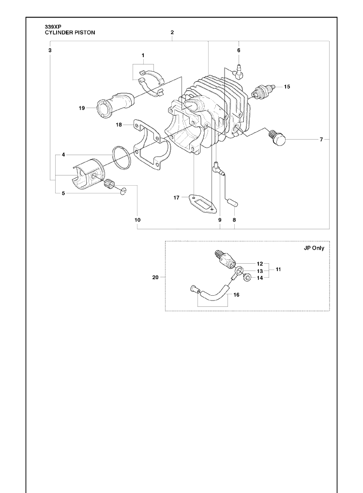 Cylinder Piston Diagram and Parts List for 339XP 2010-02 Husqvarna Chainsaw