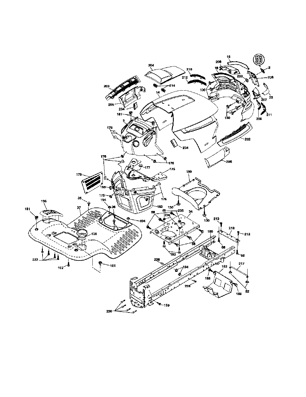 Chassis Diagram and Parts List for YTH2246-917287540  Husqvarna Lawn Tractor