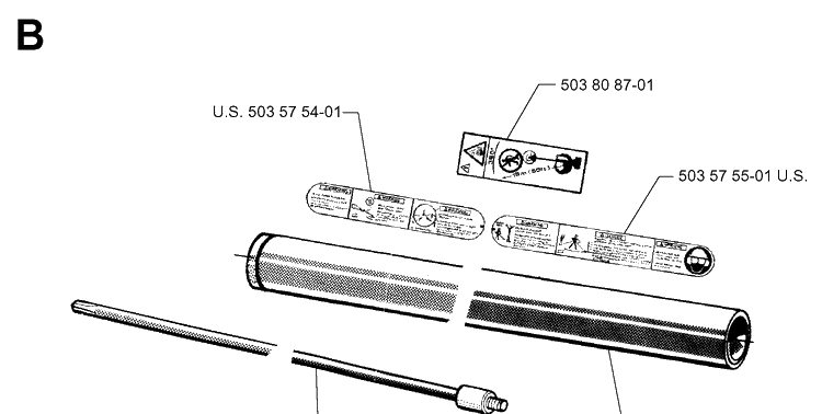 Shaft Diagram and Parts List for 265RX 19954500001-19991000000 Husqvarna Brush Cutter
