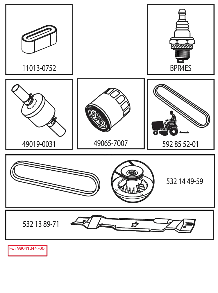 Frequently Used Parts Diagram and Parts List for TS242D  Husqvarna Lawn Tractor