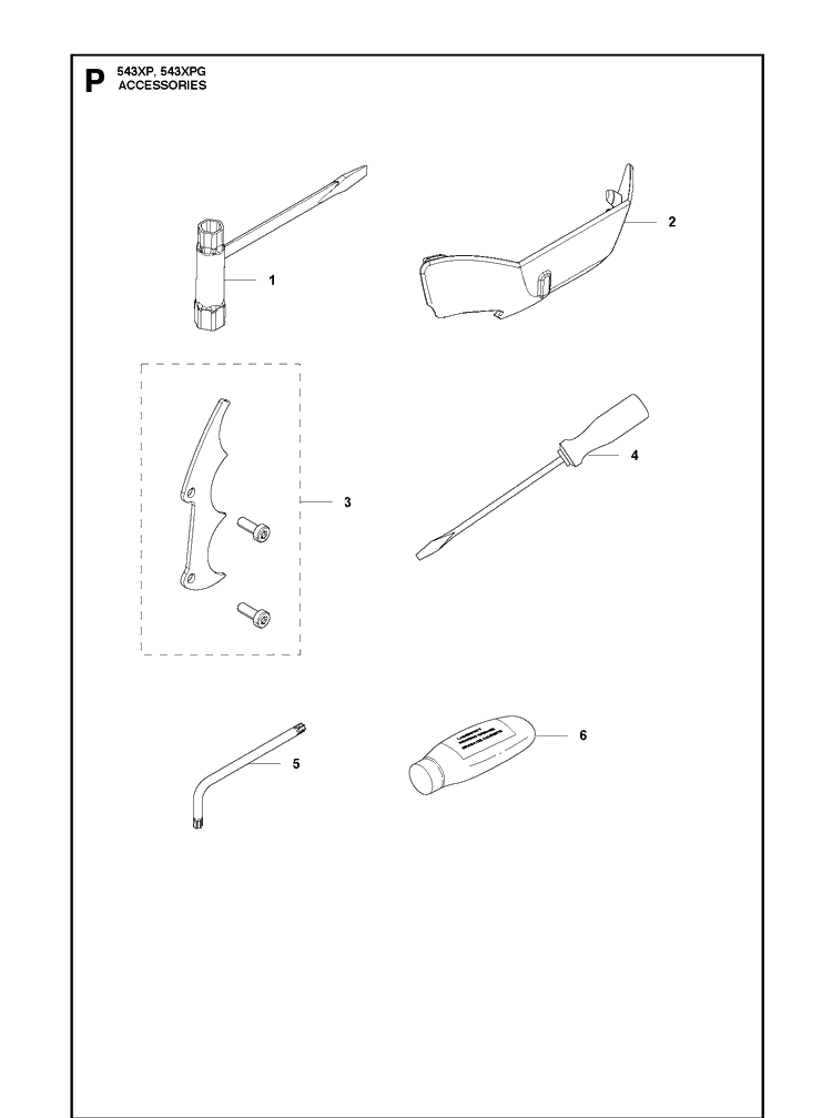 Accessories Diagram and Parts List for 543XPG 2013-03 Husqvarna Chainsaw