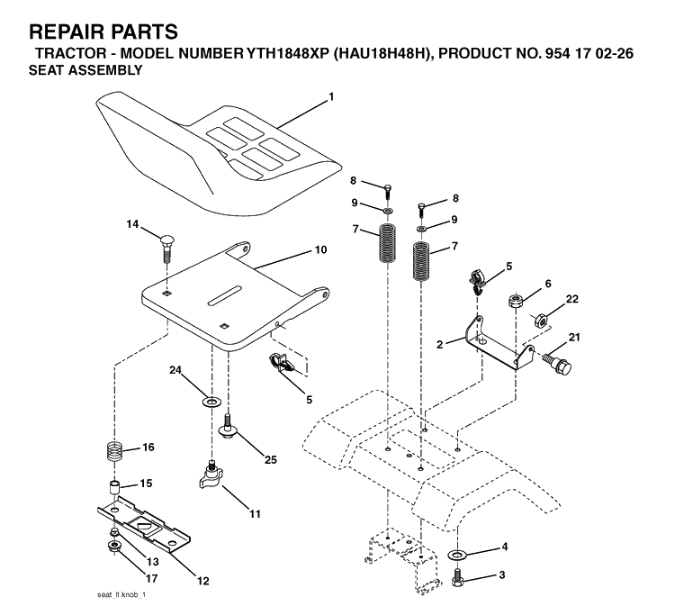 Seat Diagram and Parts List for YTH1848XP (HAU18H48H)(2004-09) Husqvarna Lawn Tractor