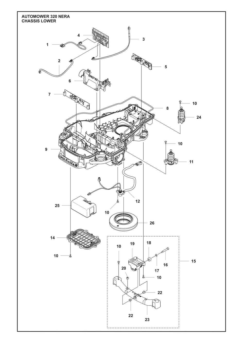 Chassis Lower Diagram and Parts List for 320NERA  Husqvarna Lawn Mower