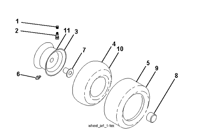 Wheels And Tires Diagram and Parts List for LT1597 (96041041100)(2017-08) Husqvarna Lawn Tractor
