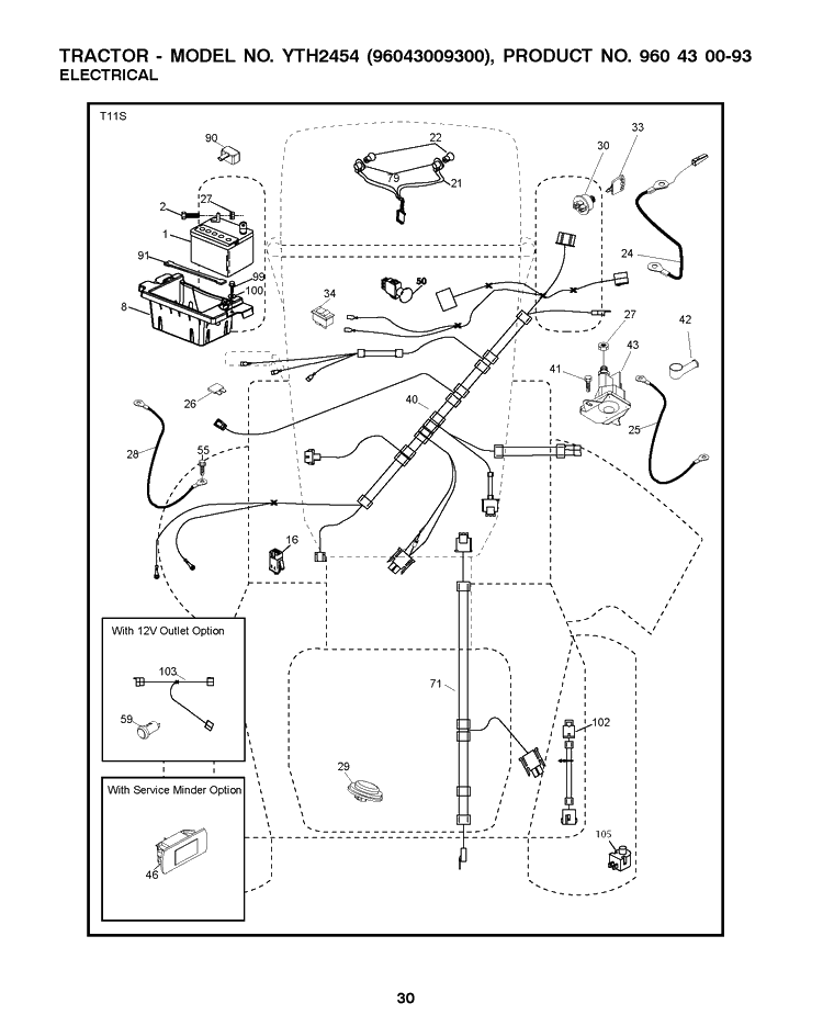 Electrical Diagram and Parts List for YTH2454 (96043009300)(2009-10) Husqvarna Lawn Tractor