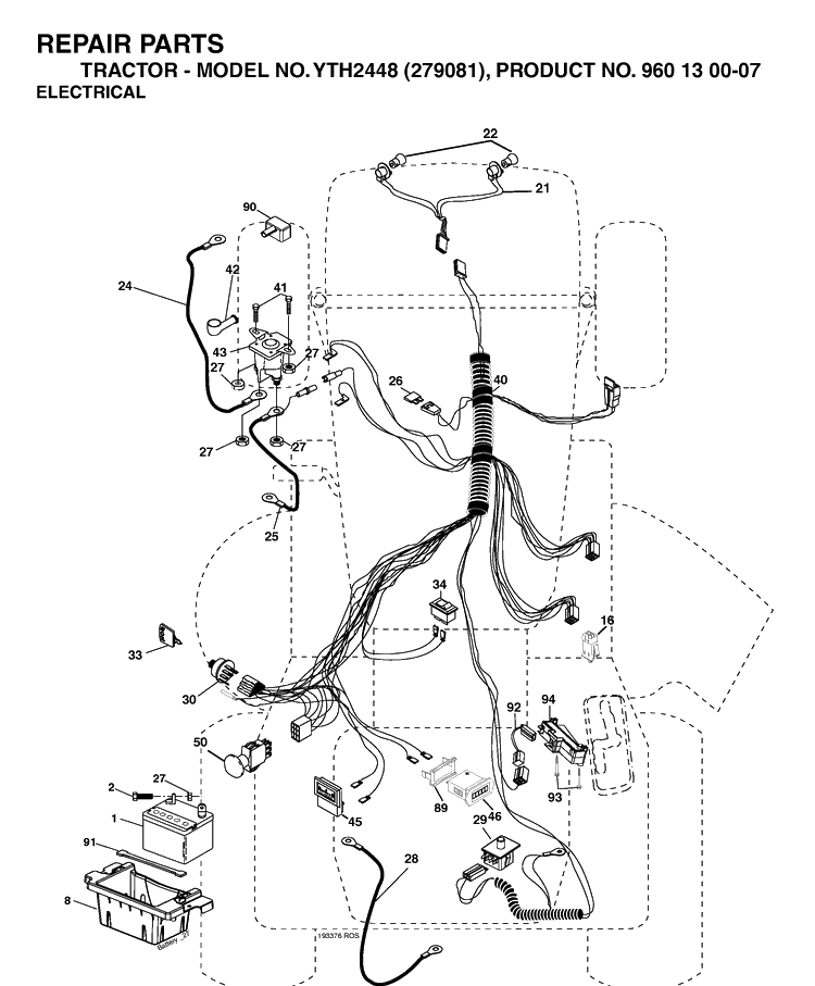 Electrical Diagram and Parts List for YTH2448-279081 2005-08 Husqvarna Lawn Tractor