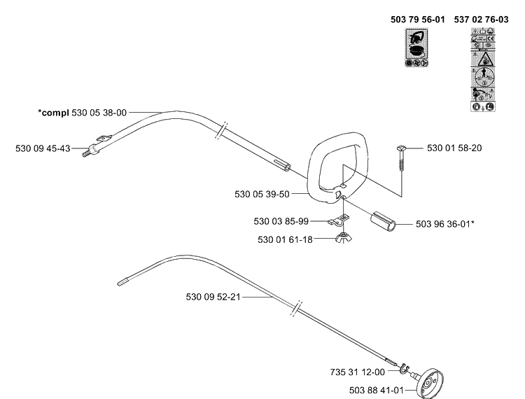 Handle And Shaft Diagram and Parts List for 322C 2001-01 Husqvarna Trimmer