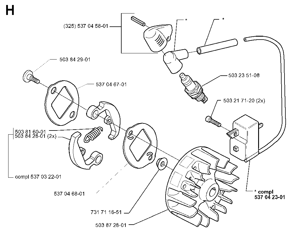 Ignition System And Clutch Diagram and Parts List for 325RJ (X-SERIES)(20000100001) Husqvarna Brush Cutter