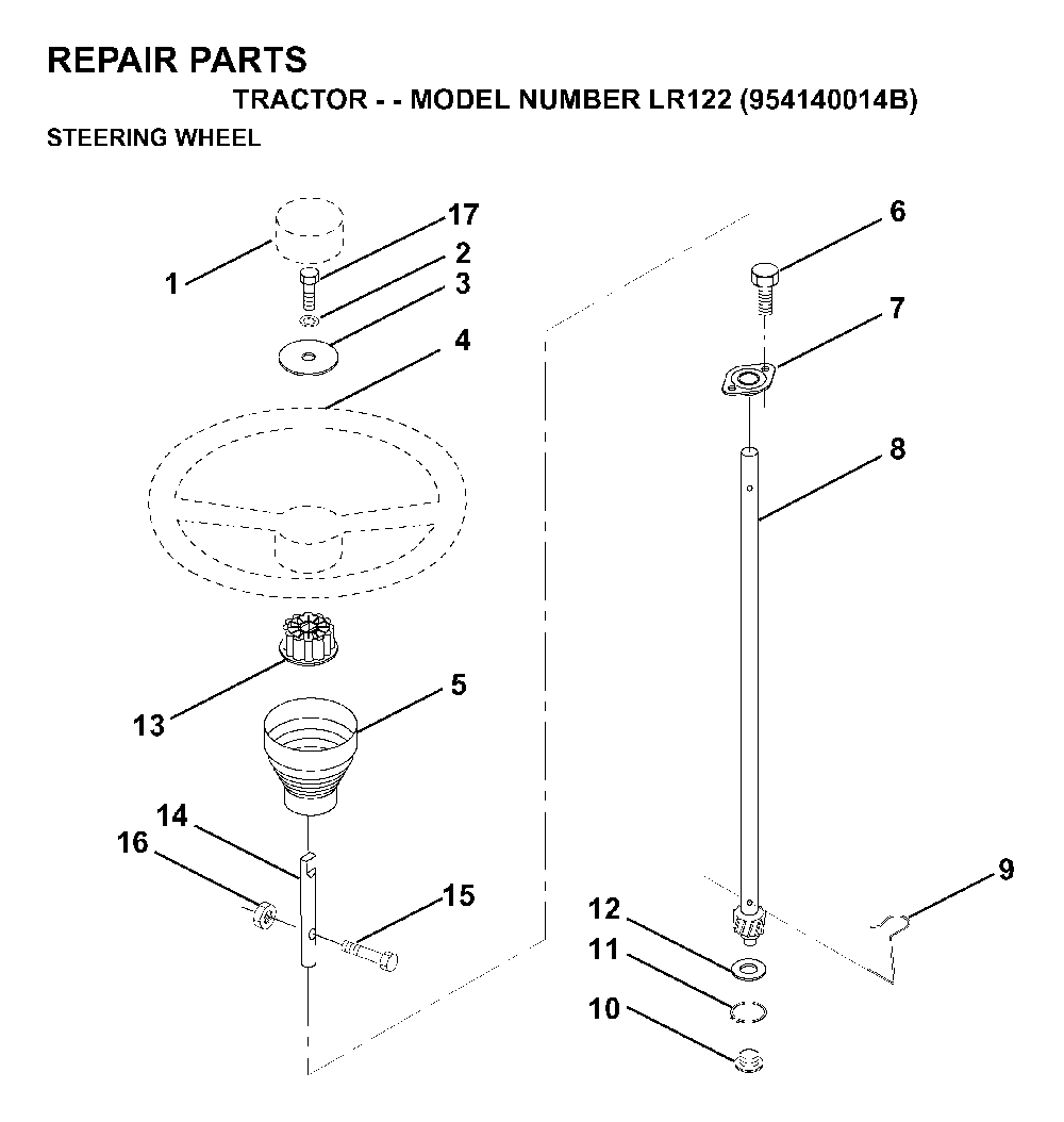Steering Diagram and Parts List for LR122 (954140014B)(1999-03) Husqvarna Lawn Tractor