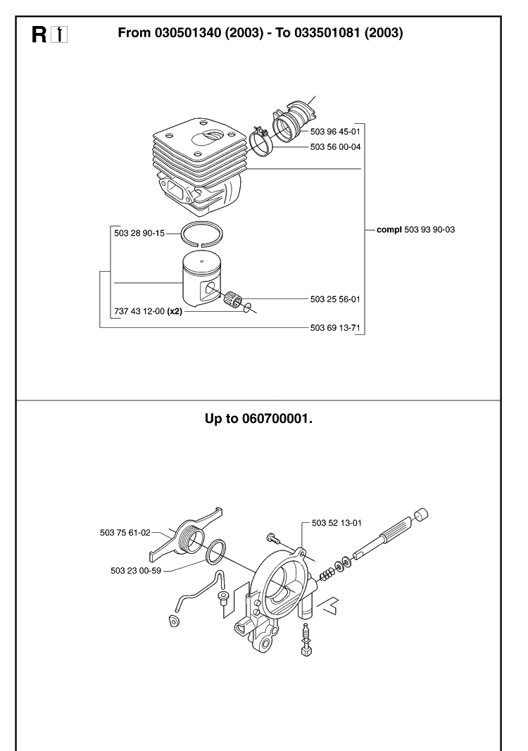 Service Updates 2 Diagram and Parts List for 365 20070900001-20101800000 Husqvarna Chainsaw